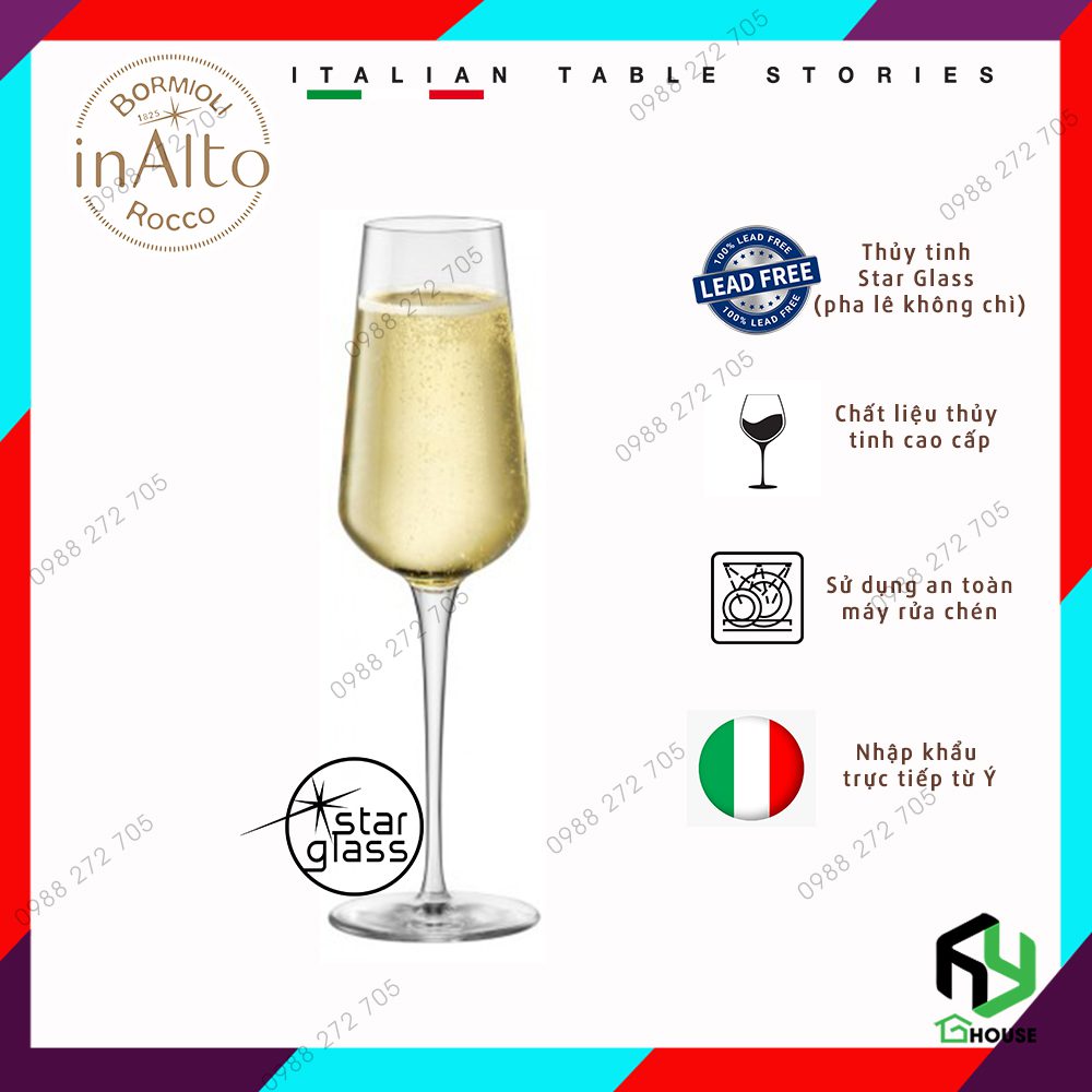 Ly uống rượu sâm panh cao cấp,champagne thủy tinh, wine glass Inalto 280ml - Bormioli Rocco