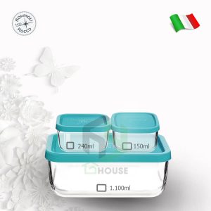 HY House-Bộ 3 hộp thủy tinh vuông chữ nhật FRIGOVERRE-Bormioli Rocco-390210-(150ml-240ml-1100ml)